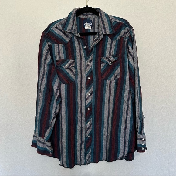 Wrangler men’s vintage pearl snap woven flannel striped western shirt 2XL tall - Picture 1 of 3